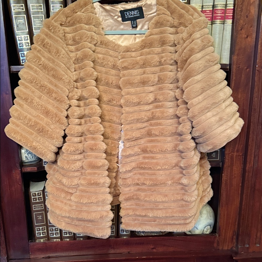 Dennis Basso Plush Tan Faux Fur Coat